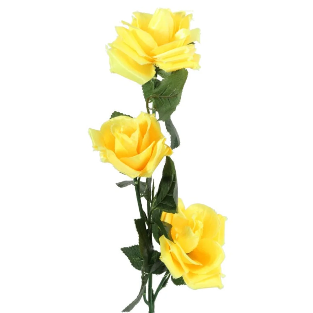 Sztuczna Gałązka z Trzema Żółtymi Różami - Dekoracja Wnętrz, Wysokość 68 cm
