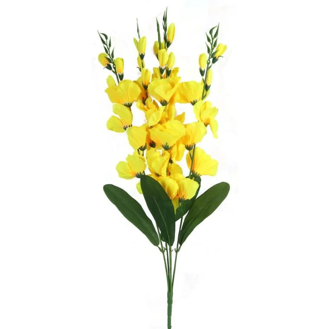 Sztuczny Bukiet 5 Żółtych Gladioli - Realistyczne Wykończenie, 65 cm