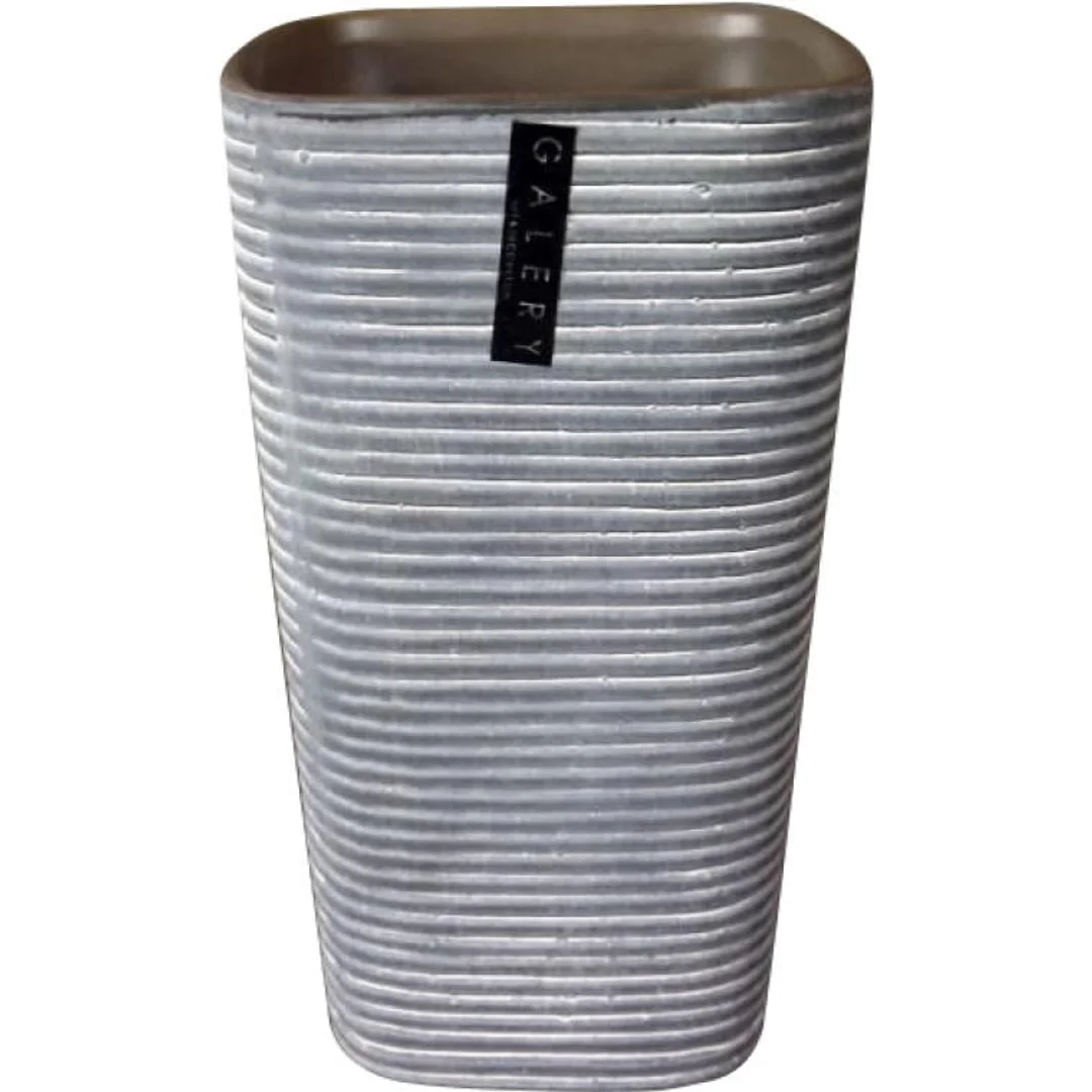 Wazon ceramiczny kwadratowy w prążki grafitowo-brązowy 11x11x20 cm