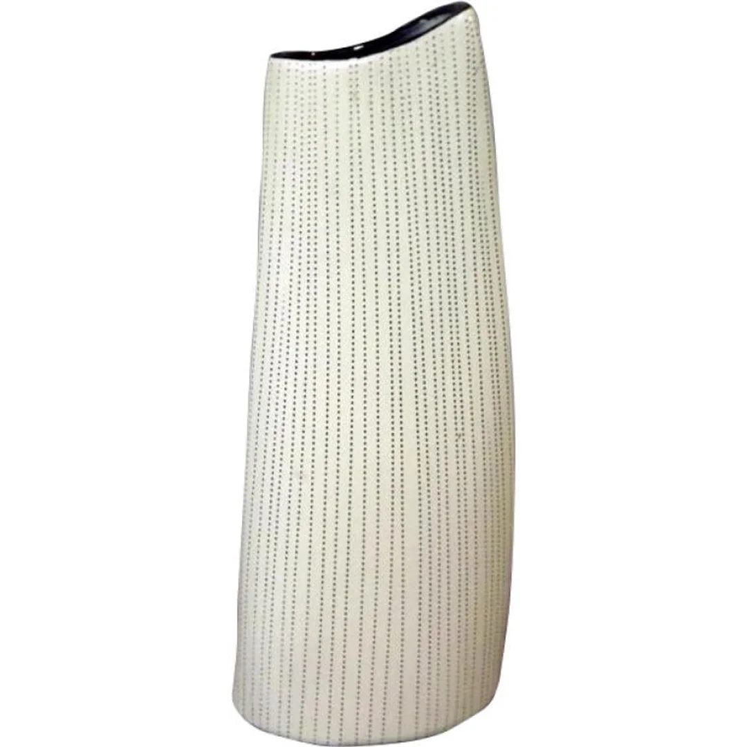 Wazon ceramiczny w kolorze beżowym z brązowym obrzeżem 12.8x5 x30.2 cm