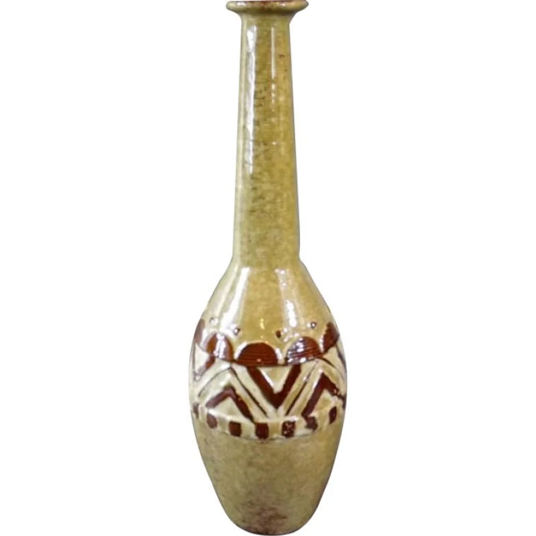 Wazon ceramiczny w kolorze piaskowym z brązowym szlakiem 42x12 cm
