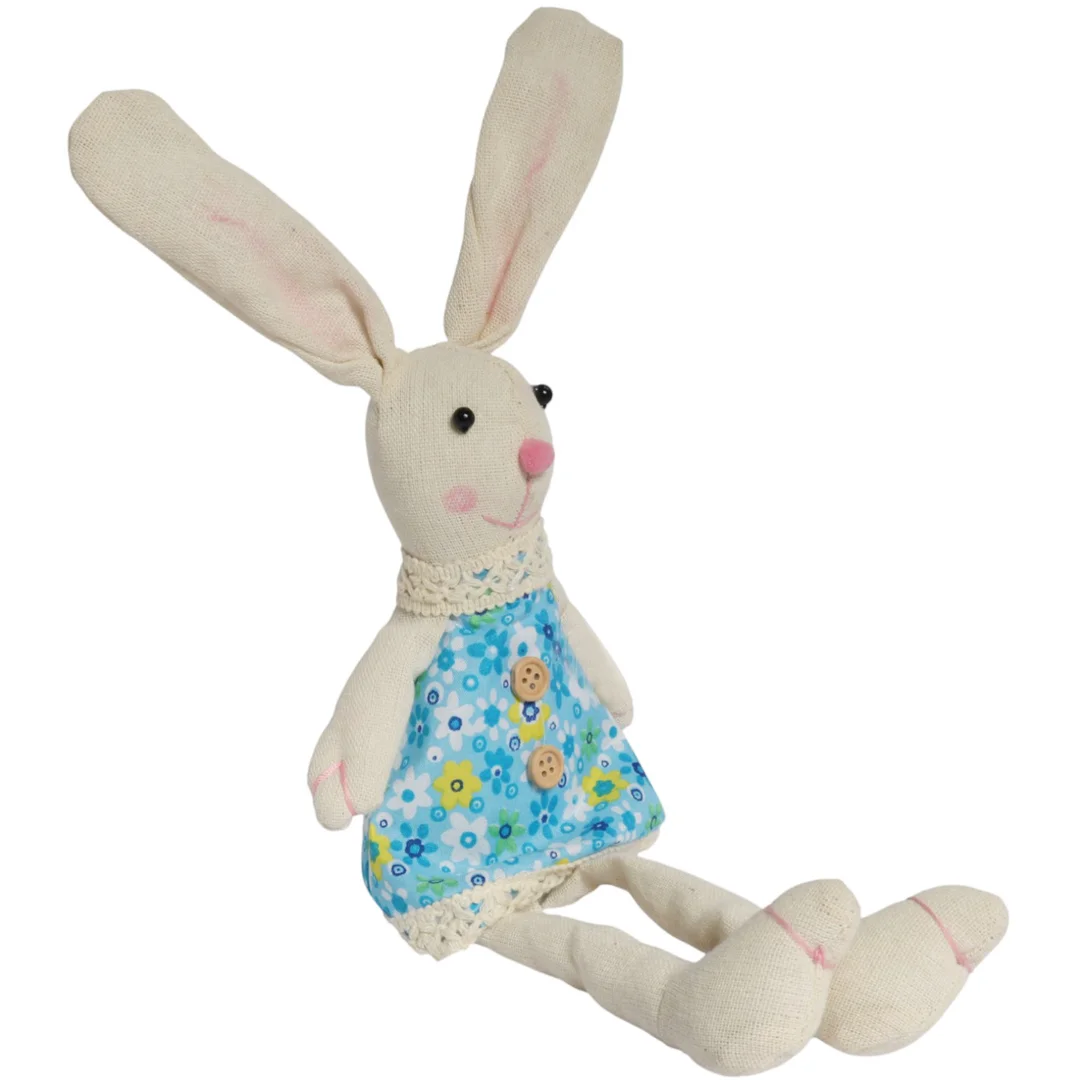 Zając siedzący Ozdoba Wielkanocna Figurka w niebieskiej sukience 40 cm