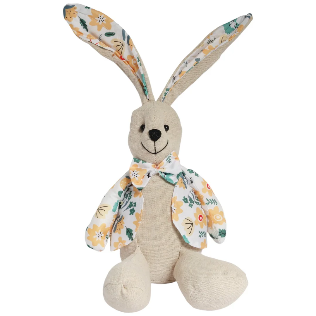 Zając siedzący Ozdoba Wielkanocna Figurka w ubranku w żółte kwiatki 36 cm