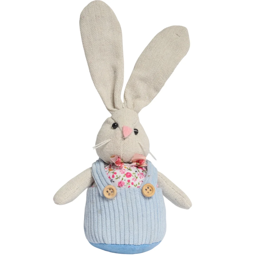 Zając STOJĄCY lniany Ozdoba Wielkanocna Figurka niebieska 19 cm
