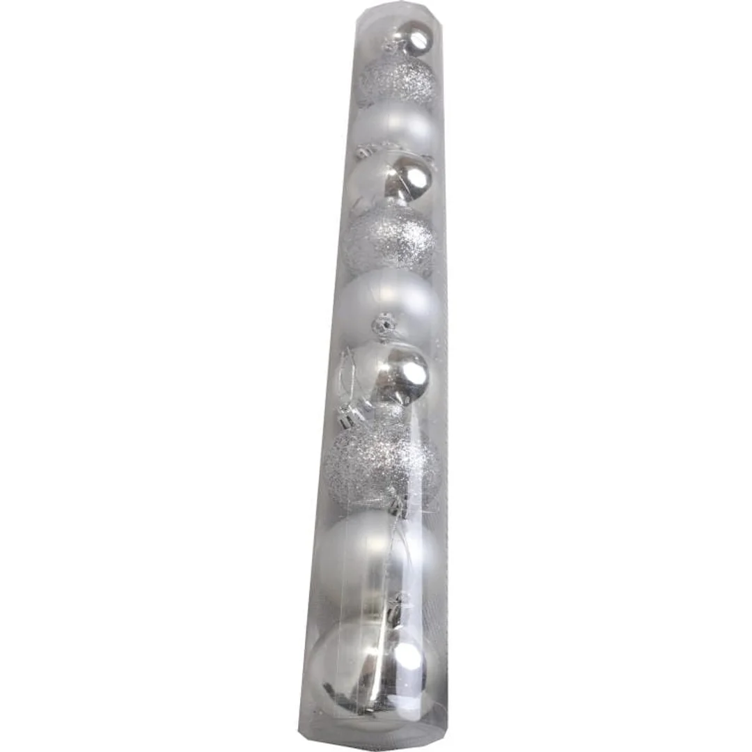 Zestaw 10 Eleganckich Bombek Plastikowych Srebrnych 6 cm - Mieszane Wykończenia