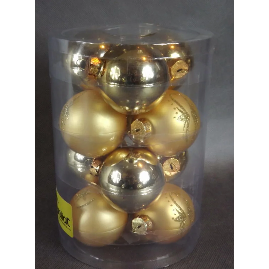 Zestaw 12 Złotych Bombek Szklanych o Średnicy 6cm w Boksie PVC