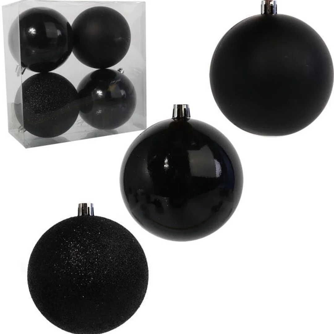 Zestaw 4 Czarnych Bombek Plastikowych 8cm w Przezroczystym Pudełku