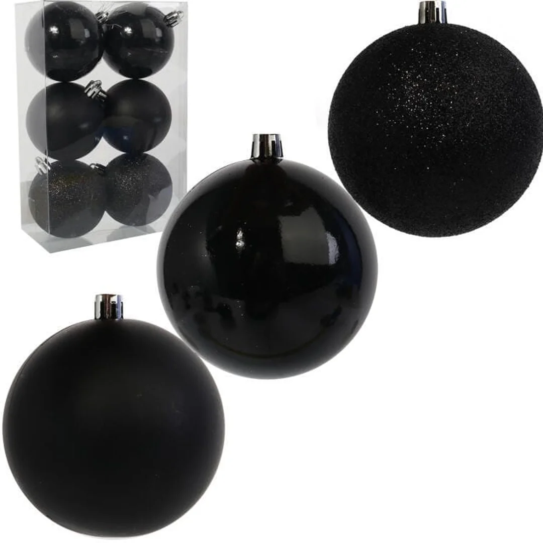 Zestaw 6 Czarnych Bombek Plastikowych 6cm w Przezroczystym Pudełku
