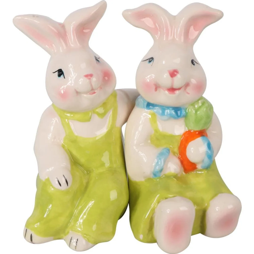 Zestaw Ceramicznych Solniczki i Pieprzniczki w Kształcie Zajączków Wielkanocnych