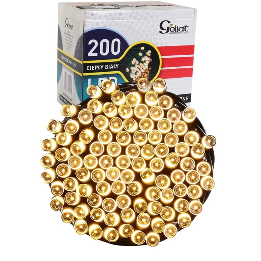Zewnętrzne i Wewnętrzne Oświetlenie Choinkowe 200 LED, Ciepły Biały, IP44, Długość Przewodu 10 m