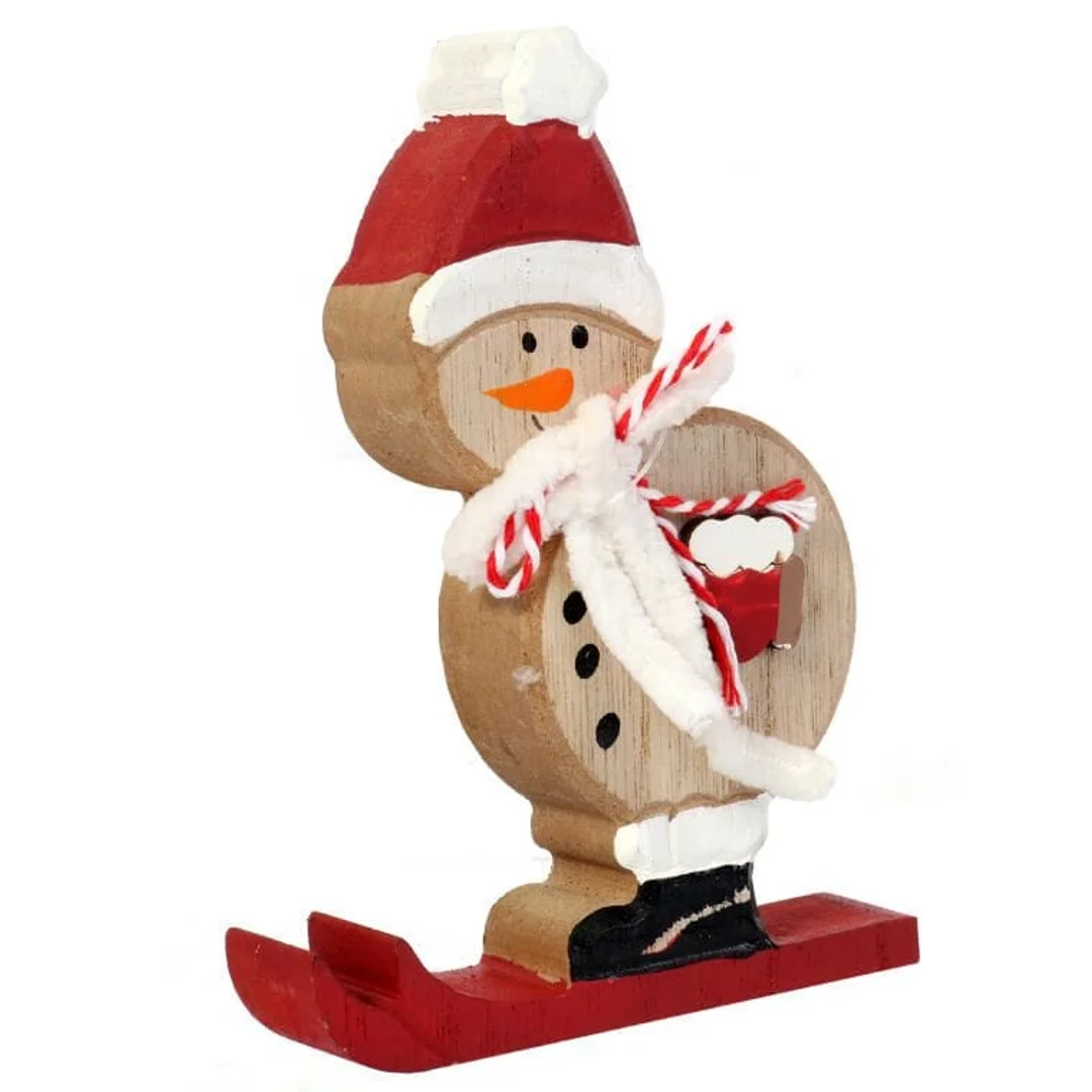 Bałwan Narciarz Figurka Drewniana z Szalikiem 13cm - Ozdoba Świąteczna — zdjęcie 2