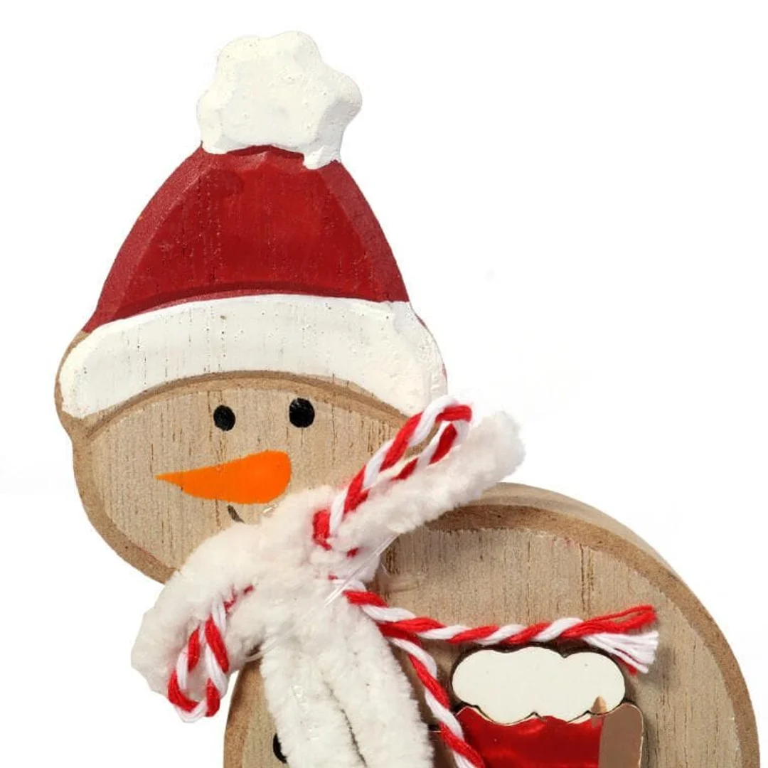 Bałwan Narciarz Figurka Drewniana z Szalikiem 13cm - Ozdoba Świąteczna — zdjęcie 3