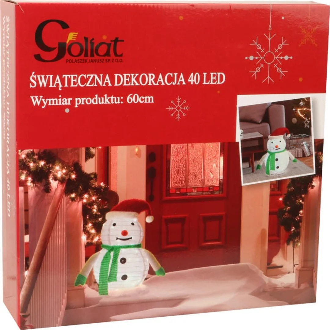Bałwan Świąteczny z Podświetleniem LED 40szt, Biały, 60cm, Zasilanie Bateryjne — zdjęcie 5