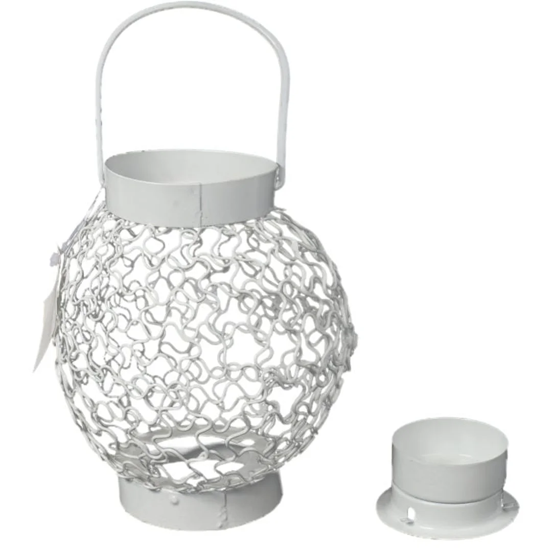 Biała Latarenka Metalowa na Świeczkę Tealight do Dekoracji Ogrodu i Tarasu