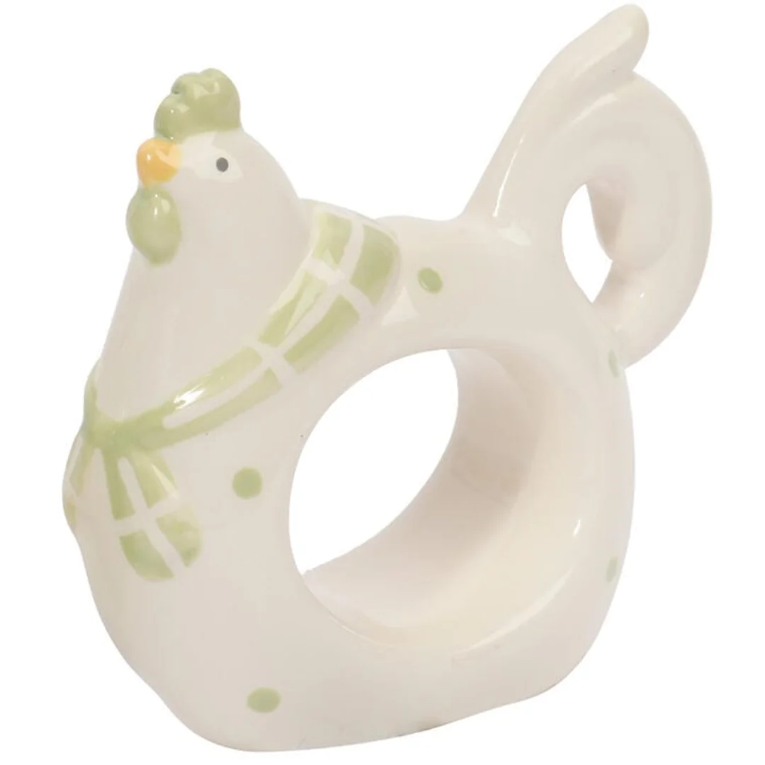 Biały Ceramiczny Serwetnik Wielkanocny w Kształcie Kury z Zielonymi Kropkami 8,5 cm — zdjęcie 2