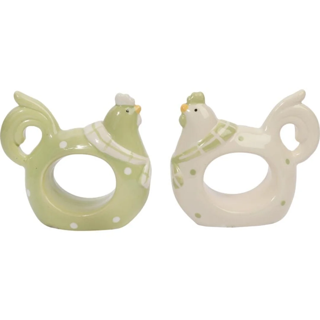 Biały Ceramiczny Serwetnik Wielkanocny w Kształcie Kury z Zielonymi Kropkami 8,5 cm — zdjęcie 3