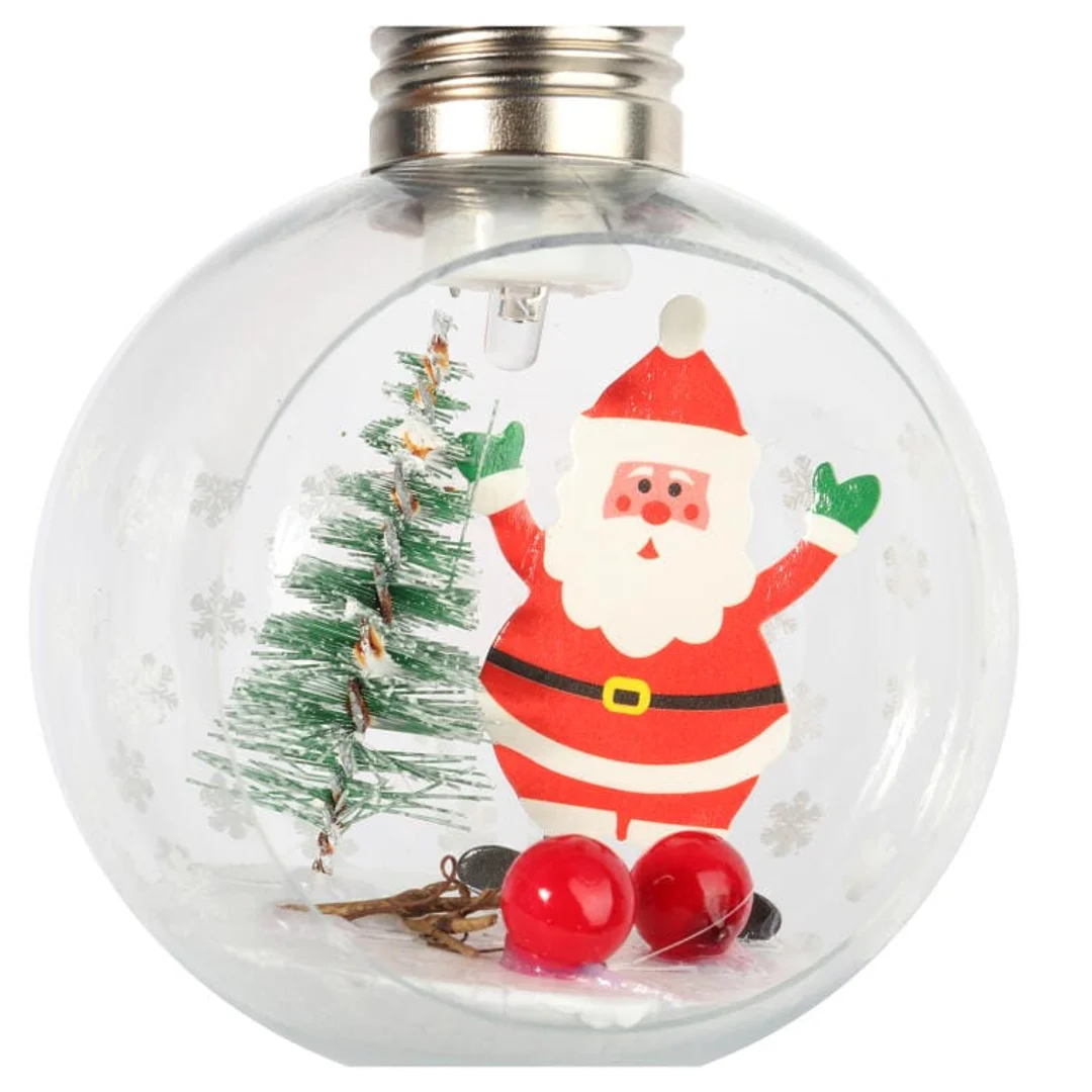Bombka Świąteczna LED z Figurką Mikołaja, 8 cm, Biało-Przezroczysta, Zasilana Bateriami — zdjęcie 2