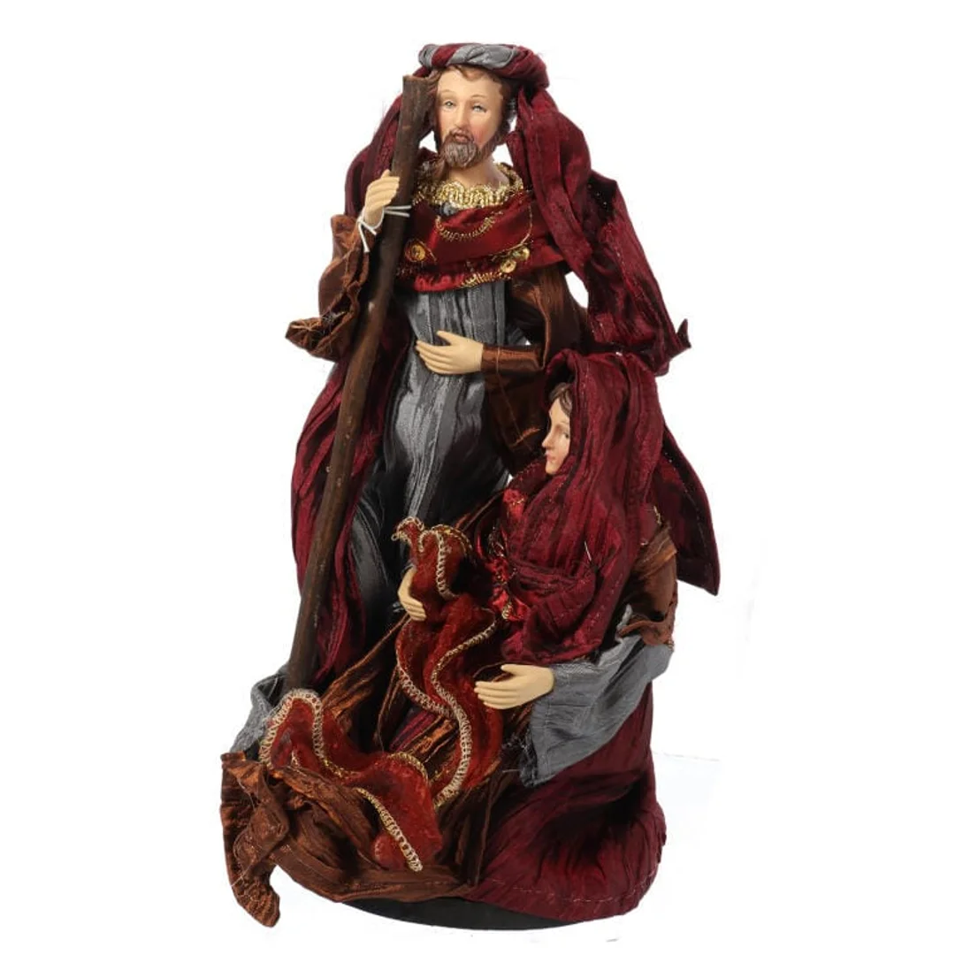 Bordowo-szara figurka Świętej Rodziny z tkaniny lnianej 25cm - Ozdoba bożonarodzeniowa — zdjęcie 2