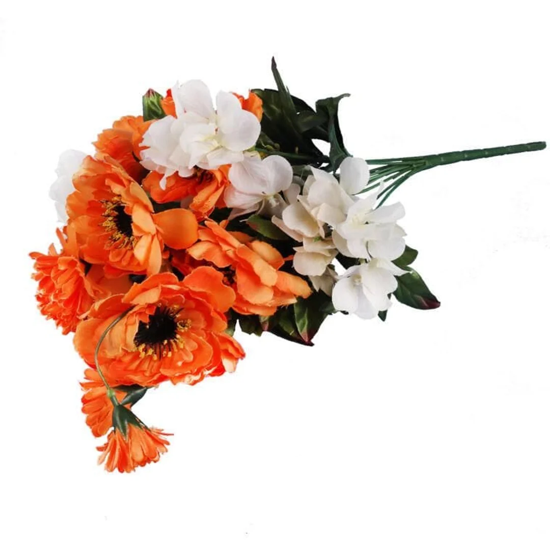 Bukiet 10 kwiatów mix anemonów i hortensji w kolorze POMARAŃCZOWYM — zdjęcie 3