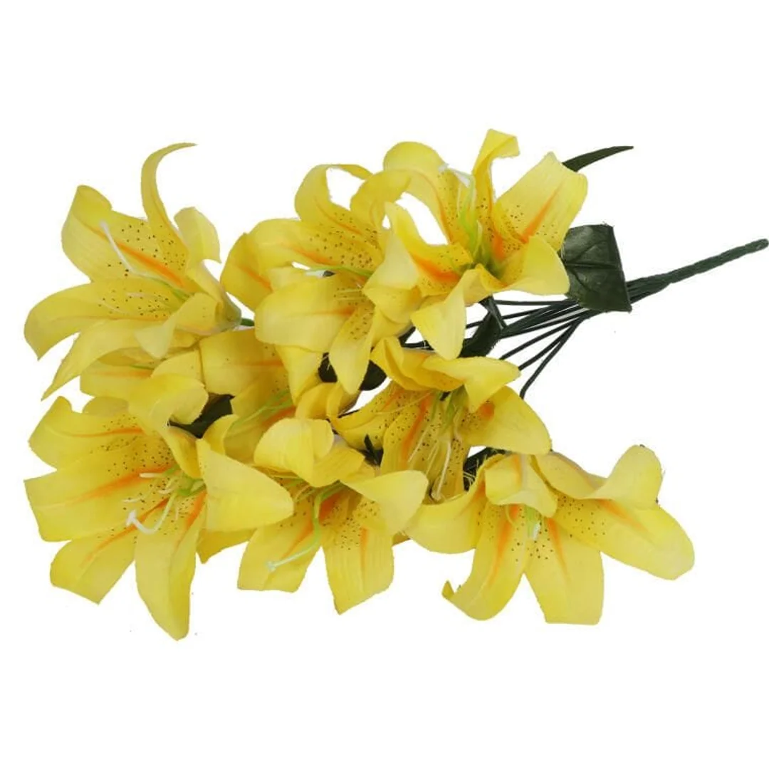 BUKIET 10 SZTUCZNYCH LILII KOLORU ŻÓŁTEGO - WYSOKOŚĆ 44 CM — zdjęcie 3