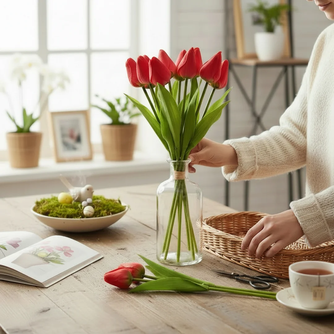 Bukiet 12 TULIPANÓW W PĘCZKU Z RAFIĄ 32 cm — zdjęcie 5