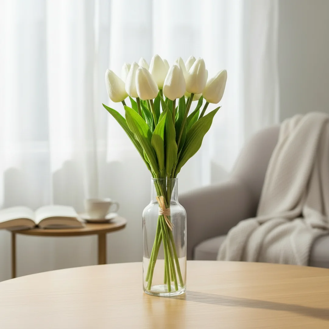 Bukiet 12 TULIPANÓW W PĘCZKU Z RAFIĄ 32 cm jasno różowe — zdjęcie 13