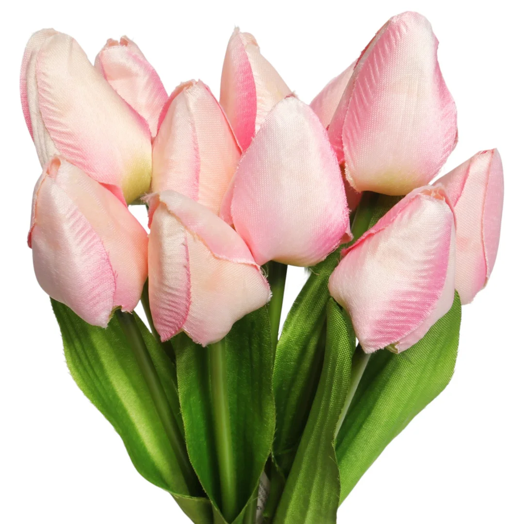 Bukiet 12 TULIPANÓW W PĘCZKU Z RAFIĄ 32 cm jasno różowe — zdjęcie 3