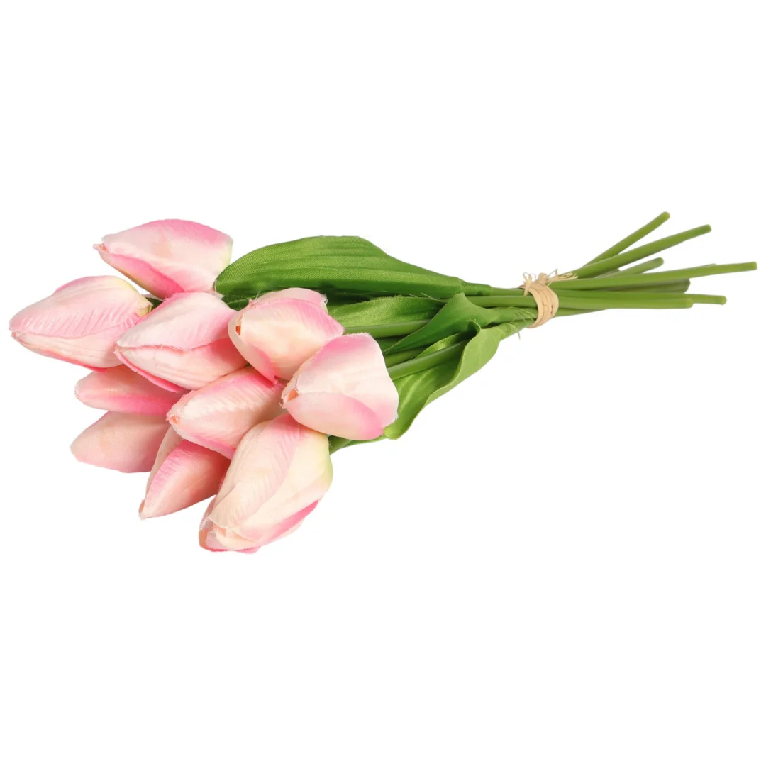 Bukiet 12 TULIPANÓW W PĘCZKU Z RAFIĄ 32 cm jasno różowe — zdjęcie 4