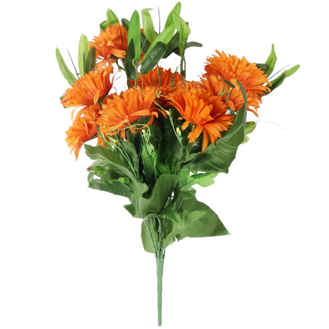 BUKIET 18 GERBER Z DODATKAMI sztuczne kwiaty do wazonu KOMPOZYCJA POMARAŃCZOWA 52 cm — zdjęcie 2