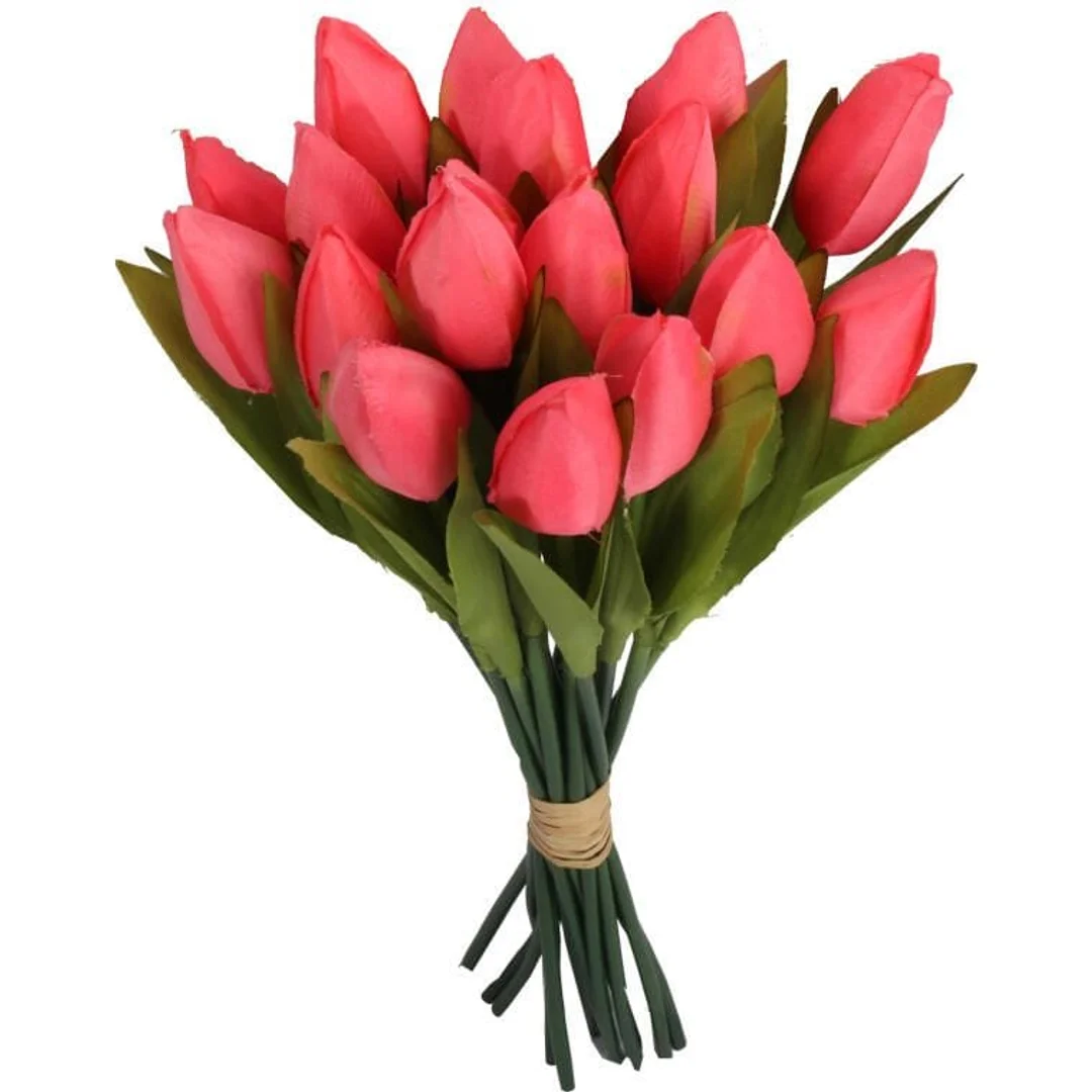 Bukiet 18 Sztucznych Tulipanów w Kolorze Różowym o Wysokości 33cm — zdjęcie 2