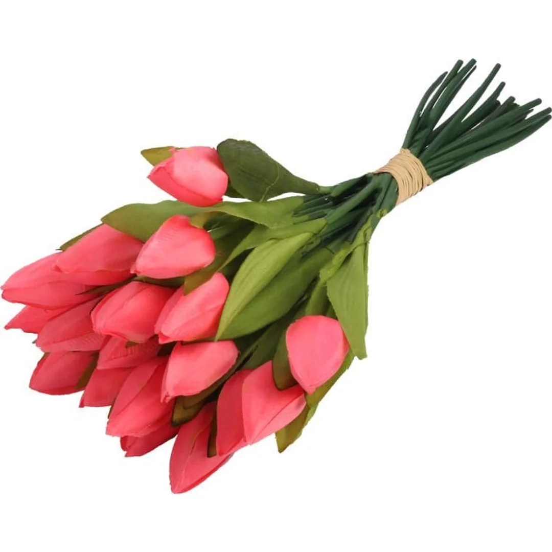 Bukiet 18 Sztucznych Tulipanów w Kolorze Różowym o Wysokości 33cm — zdjęcie 3