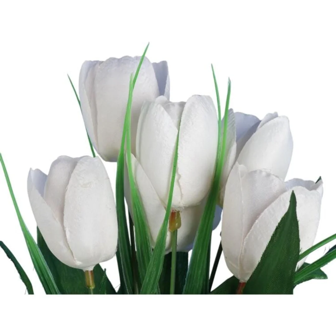 Bukiet 6 TULIPANÓW z trawką 34 cm BIAŁY — zdjęcie 2
