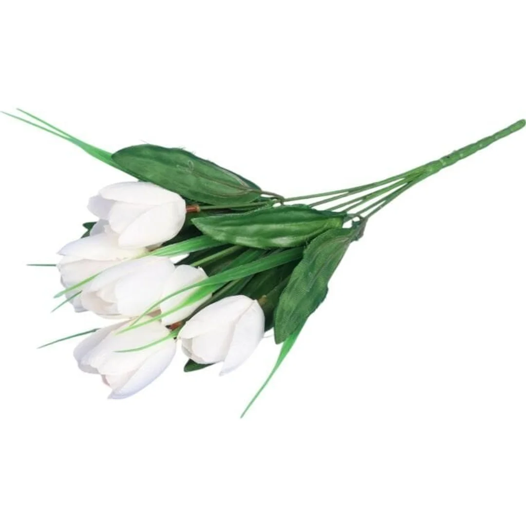 Bukiet 6 TULIPANÓW z trawką 34 cm BIAŁY — zdjęcie 3