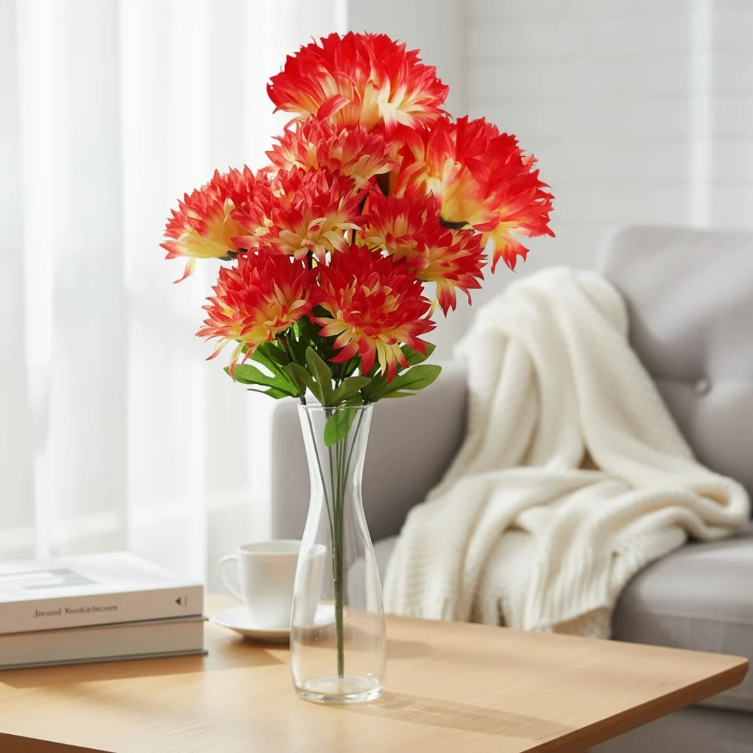 BUKIET 7 DUŻYCH CHRYZANTEM CIENIOWANYCH 58 CM KOLOR POMARAŃCZOWY — zdjęcie 5