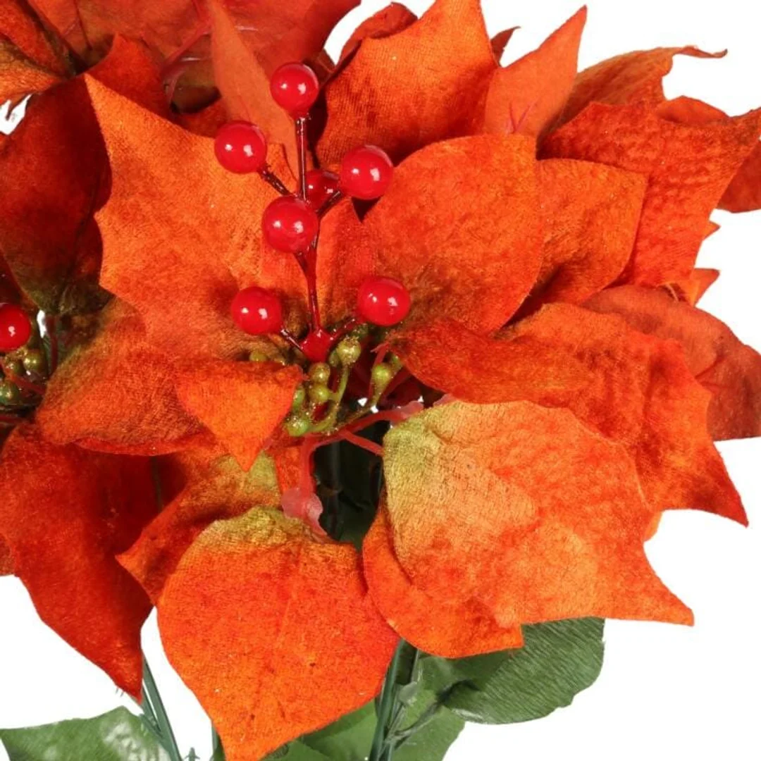Bukiet 7 ELEGANCKICH WELUROWYCH POINSECJI 55 cm KOLOR POMARAŃCZOWY — zdjęcie 2
