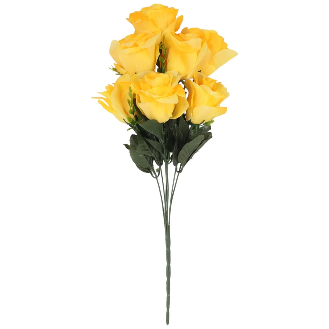 BUKIET 7 RÓŻ Z BUKSZPANEM żółty 52 cm — zdjęcie 2