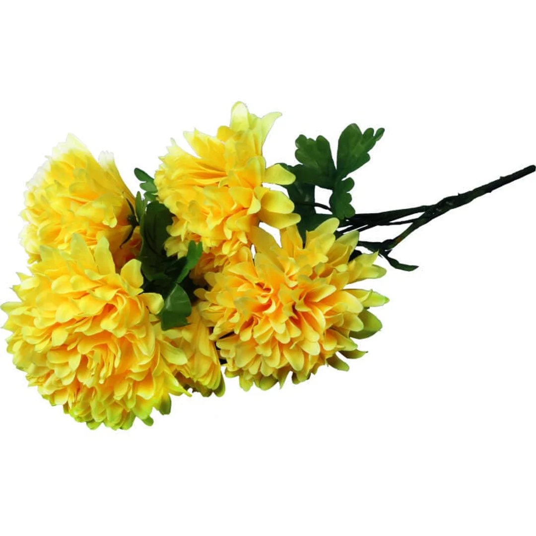 BUKIET 7 SZTUCZNYCH CHRYZANTEM ŻÓŁTYCH 80CM WYSOKOŚCI — zdjęcie 2