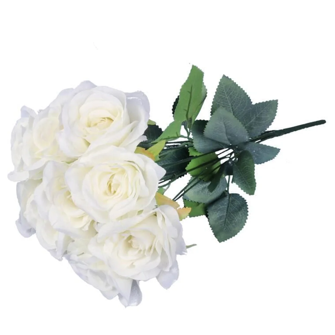 BUKIET 9 ELEGANCKICH RÓŻ 48 CM KOLOR BIAŁY — zdjęcie 3
