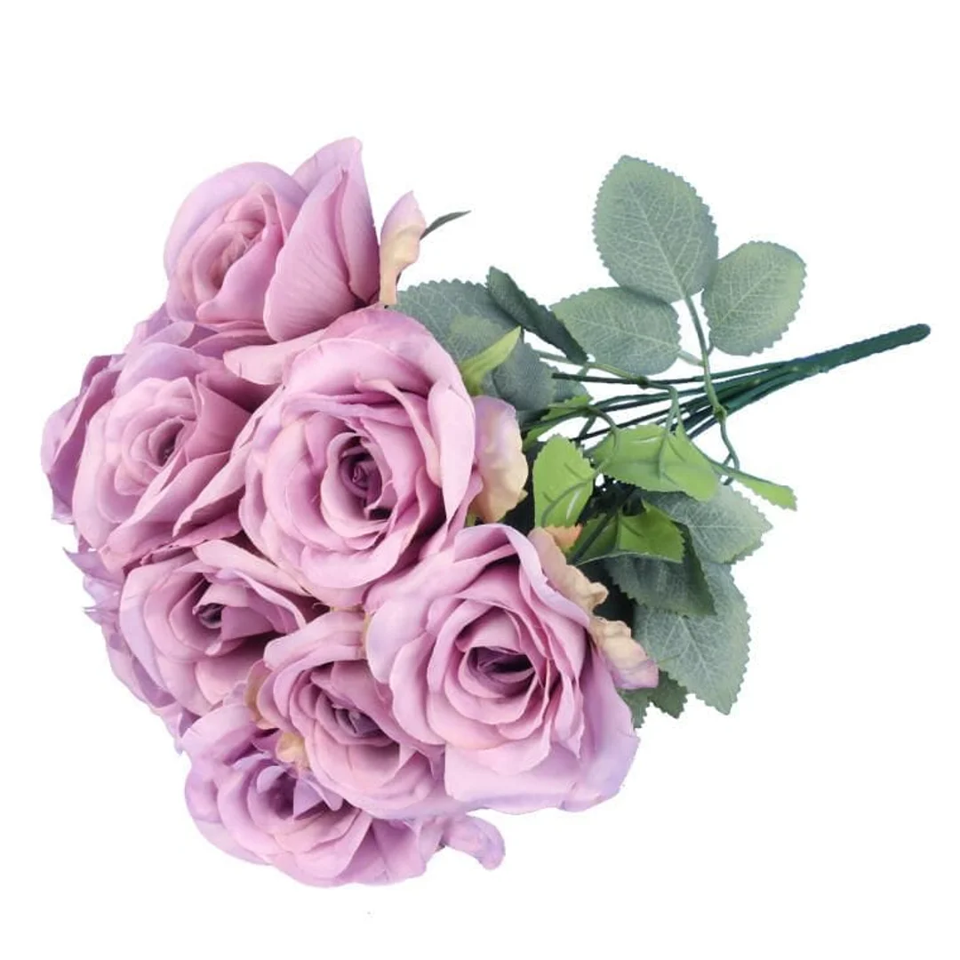 BUKIET 9 ELEGANCKICH RÓŻ 48 CM KOLOR FIOETOWY — zdjęcie 3