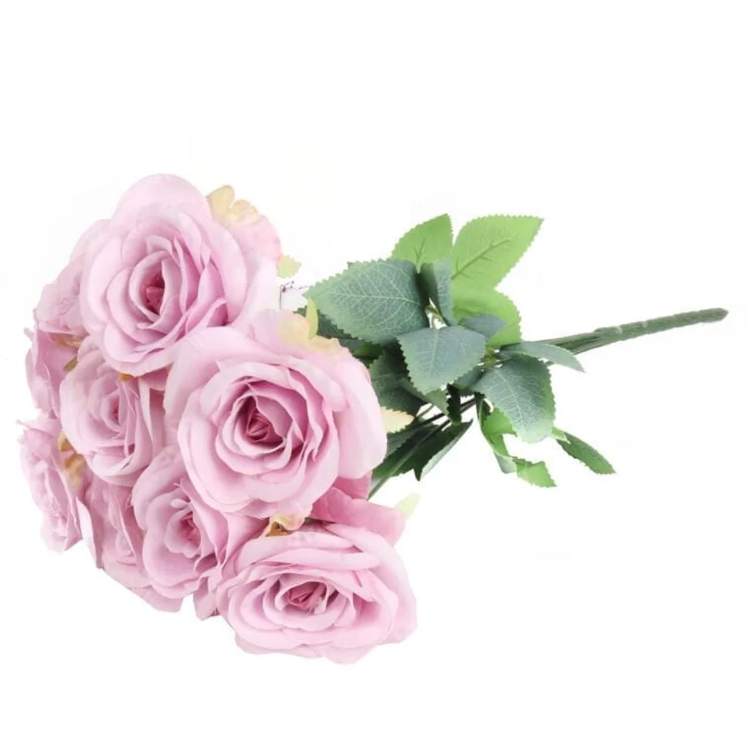 BUKIET 9 ELEGANCKICH RÓŻ 48 CM KOLOR JASNY FIOLET — zdjęcie 3