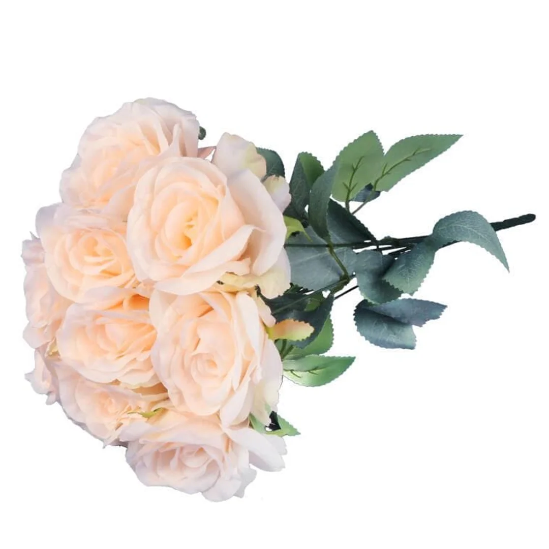 BUKIET 9 ELEGANCKICH RÓŻ 48 CM KOLOR KREMOWY — zdjęcie 3