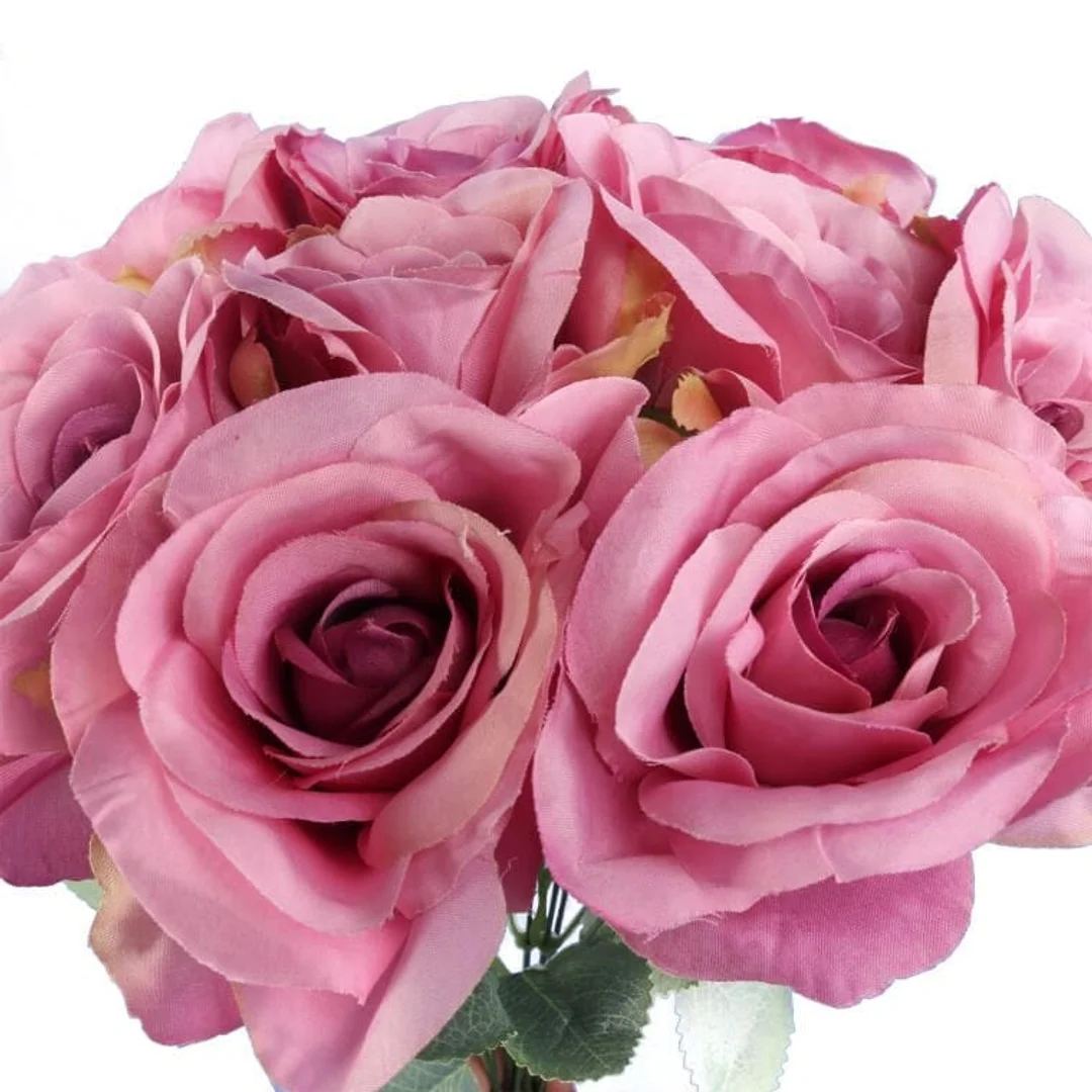 BUKIET 9 ELEGANCKICH RÓŻ 48 CM KOLOR PUDROWY RÓŻ — zdjęcie 2