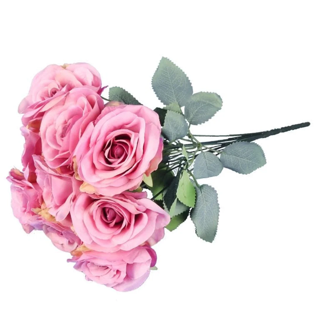 BUKIET 9 ELEGANCKICH RÓŻ 48 CM KOLOR PUDROWY RÓŻ — zdjęcie 3