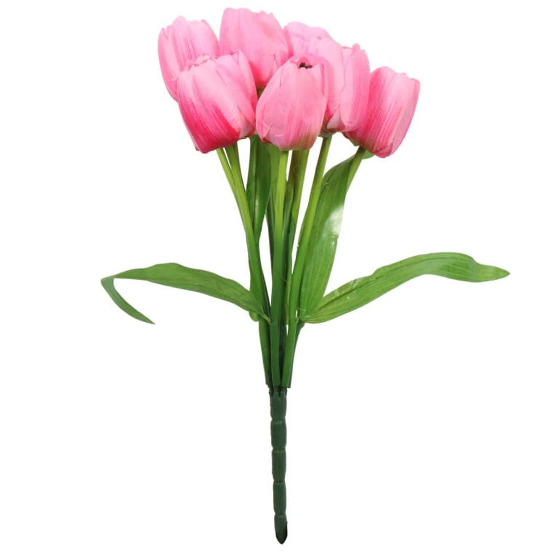 BUKIET 9 JASNO RÓŻOWYCH SZTUCZNYCH TULIPANÓW WYSOKIEJ JAKOŚCI, 38 CM — zdjęcie 2