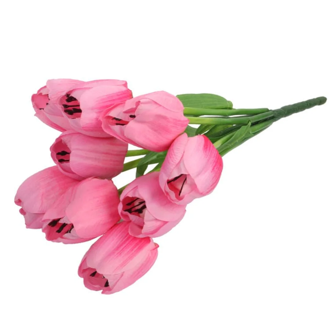BUKIET 9 JASNO RÓŻOWYCH SZTUCZNYCH TULIPANÓW WYSOKIEJ JAKOŚCI, 38 CM — zdjęcie 3