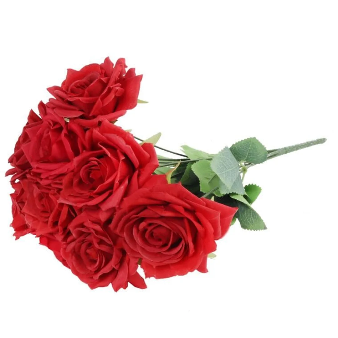 BUKIET 9 ROZWINIĘTYCH RÓŻ 48 CM KOLOR CZERWONY — zdjęcie 3