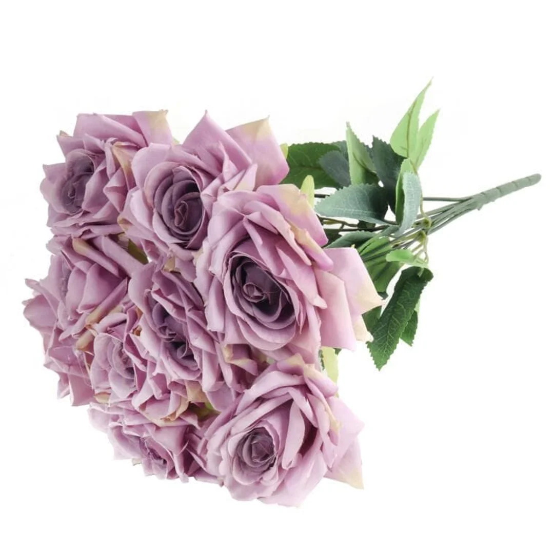 BUKIET 9 ROZWINIĘTYCH RÓŻ 48 CM KOLOR FIOLETOWY — zdjęcie 3