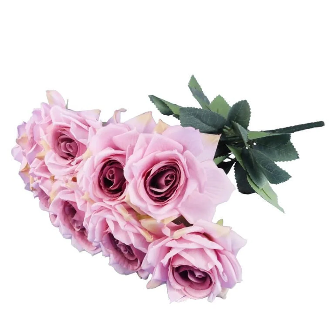 BUKIET 9 ROZWINIĘTYCH RÓŻ 48 CM KOLOR JASNY FIOLET — zdjęcie 2