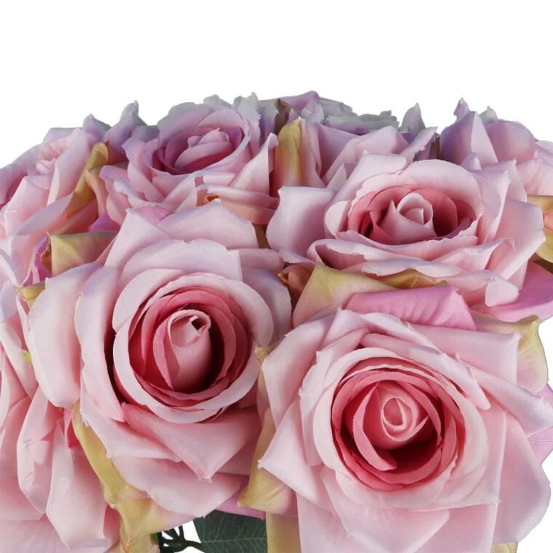 BUKIET 9 ROZWINIĘTYCH RÓŻ 48 CM KOLOR JASNY RÓŻ — zdjęcie 2