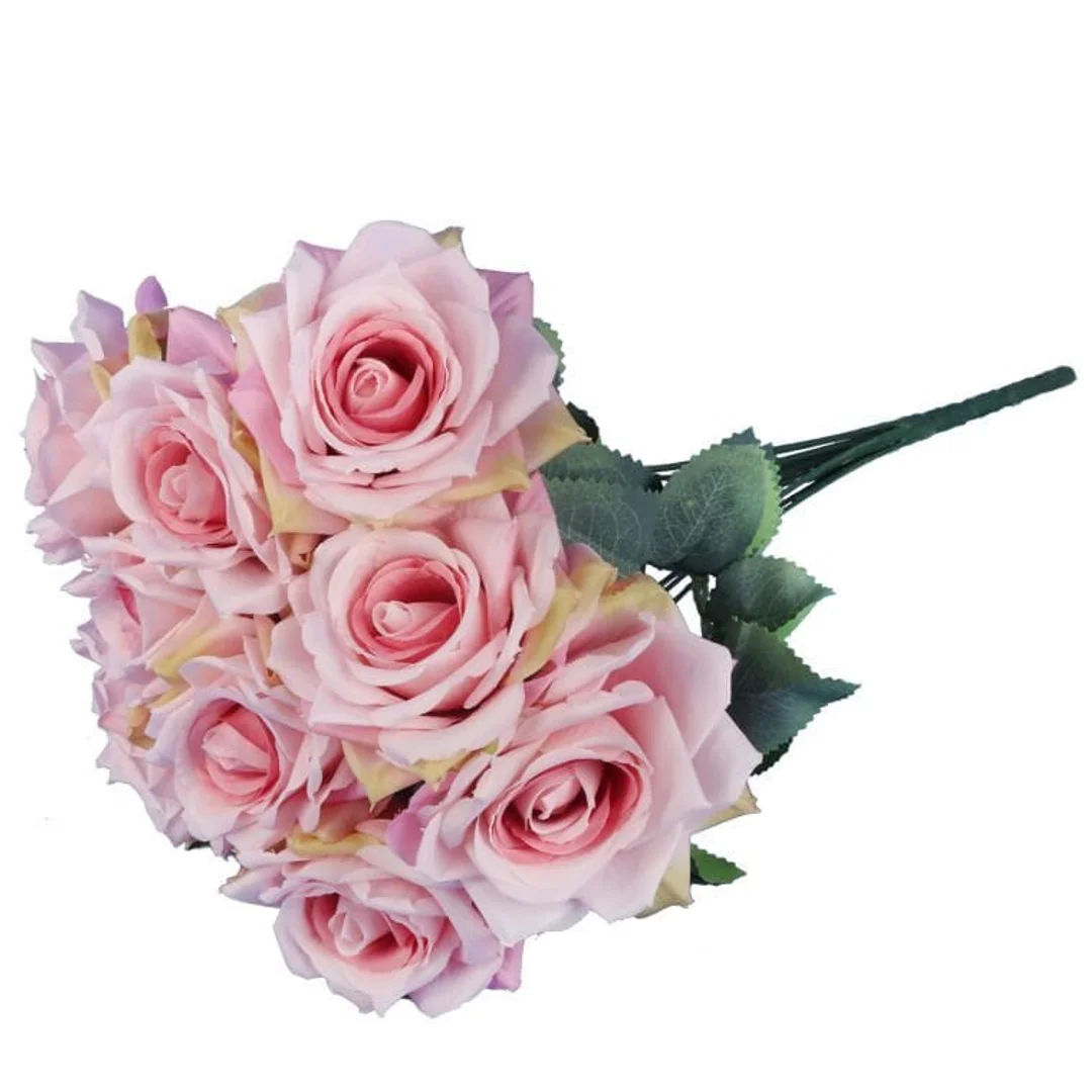 BUKIET 9 ROZWINIĘTYCH RÓŻ 48 CM KOLOR JASNY RÓŻ — zdjęcie 3